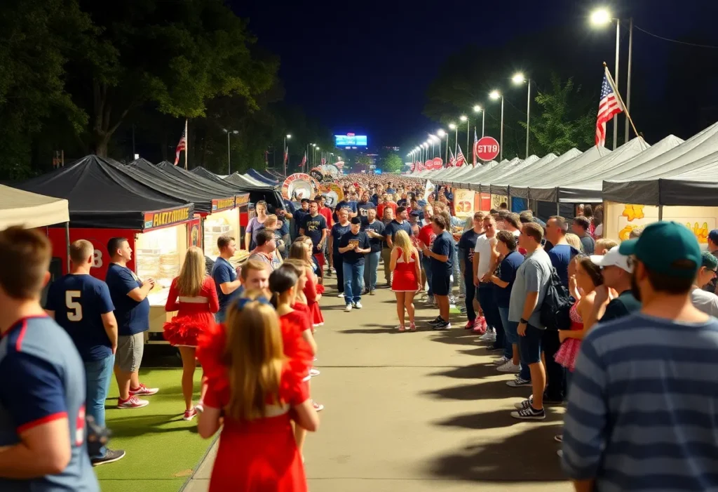 Crowd enjoying the Ultimate Tailgate at ICON Park with music, food, and local bands.