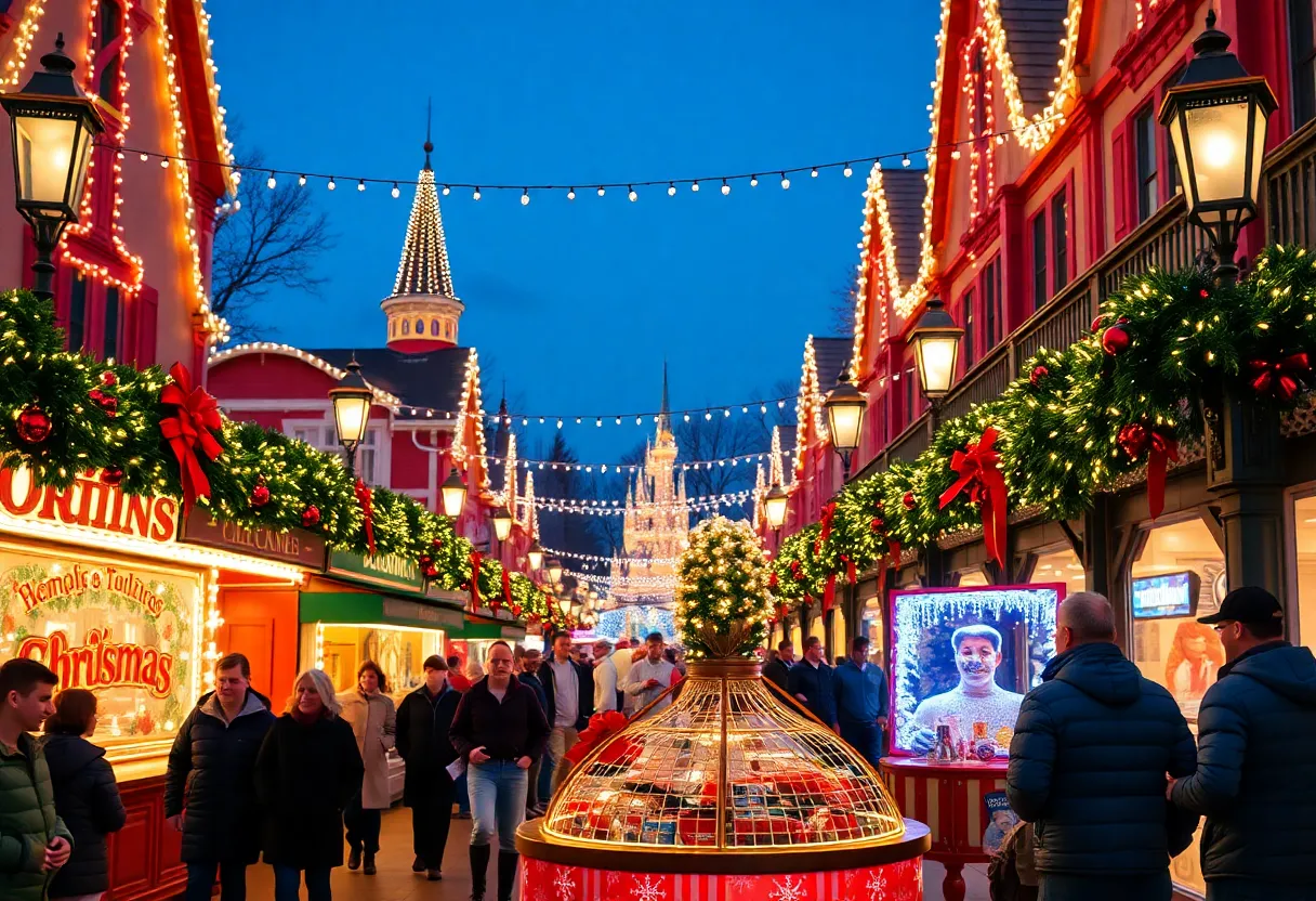 Guests enjoying festive decorations and seasonal treats at Universal Orlando Resort in November