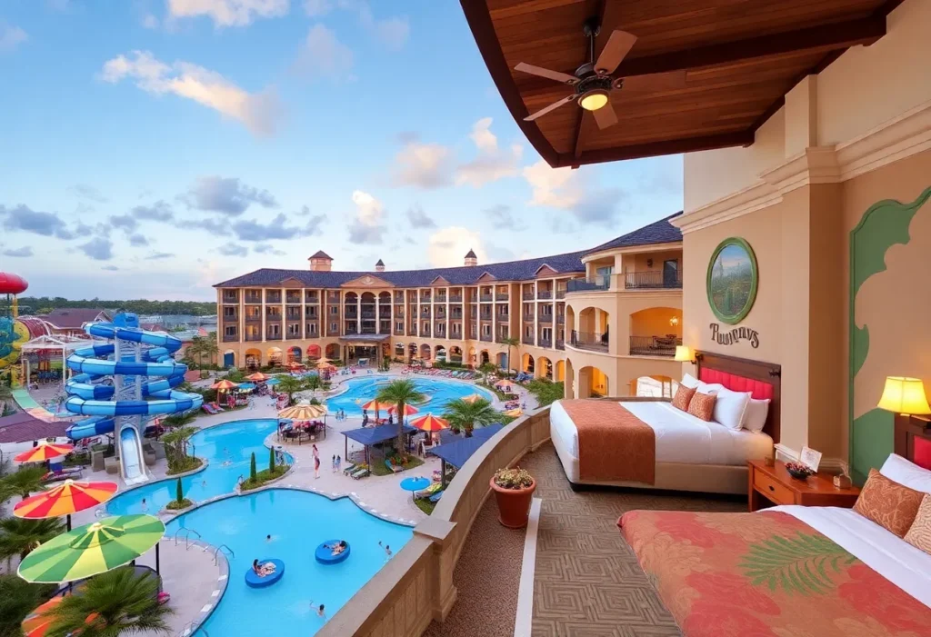 Overview of Villatel Orlando Resort showing villas and water park