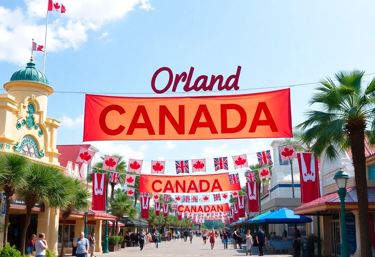 Orlando destinations promoting travel for Canadians with banners and attractions