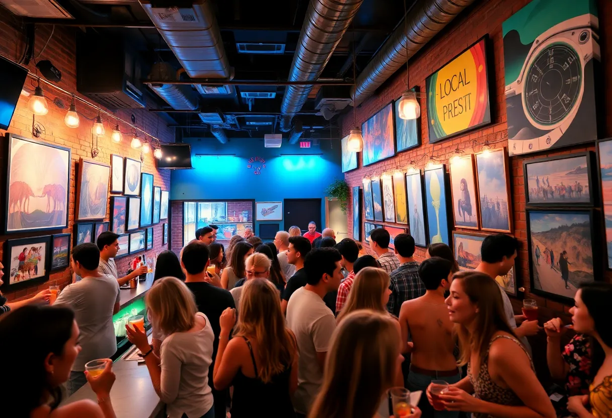 A lively scene at Will's Pub showcasing music and local art