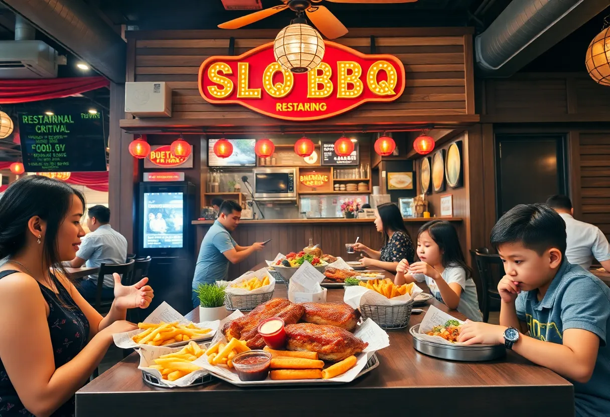 People enjoying Southern BBQ at Brother Jimmy's BBQ in ICON Park