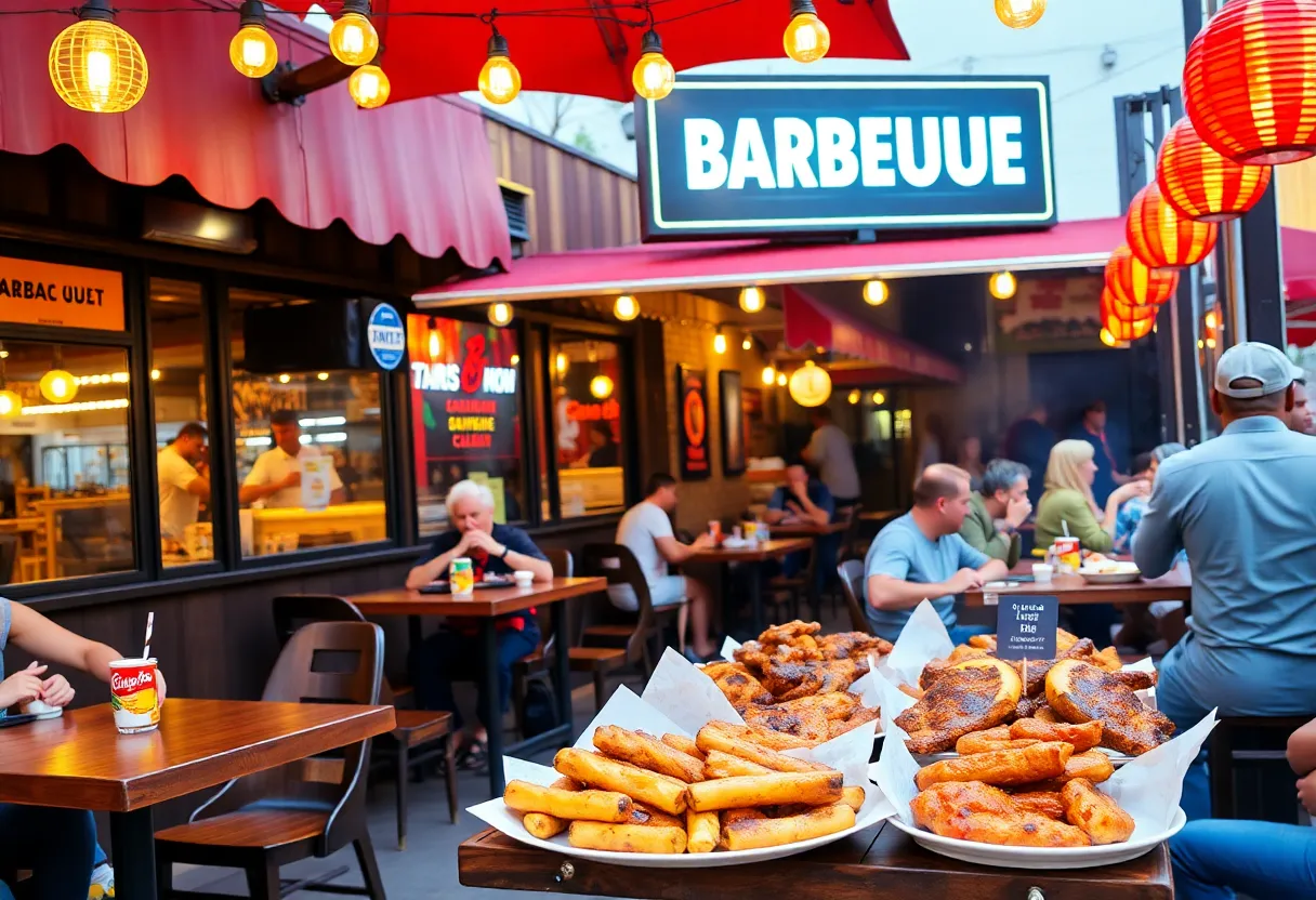 Patrons enjoying BBQ food at Brother Jimmy's in Orlando