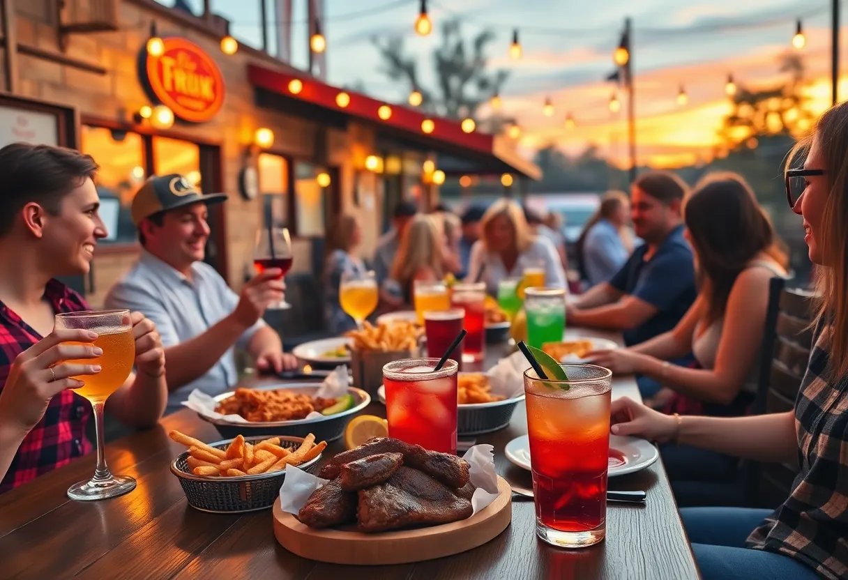 Happy hour dining at Brother Jimmy's BBQ with BBQ dishes and cocktails