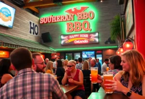 People enjoying cocktails at Brother Jimmy's BBQ during Happy Hour