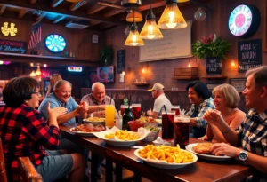 Guests enjoying a BBQ meal at Brother Jimmy's BBQ in Orlando