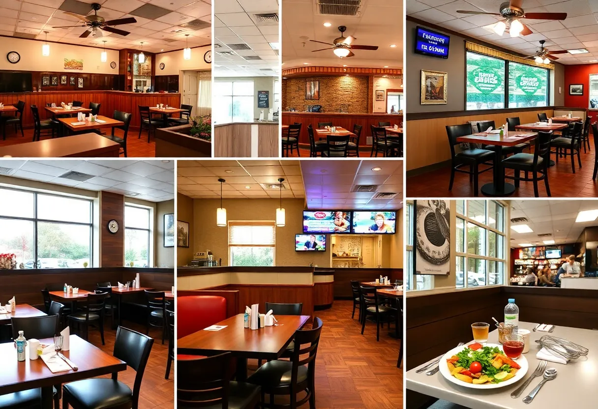A collection of restaurant interiors depicting cleanliness and food safety measures in Central Florida