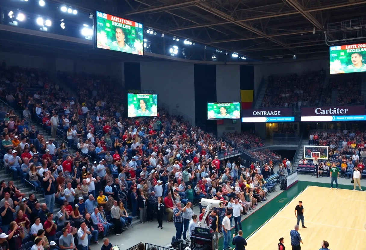 Crowd at a sports event in Central Florida with flags and excitement