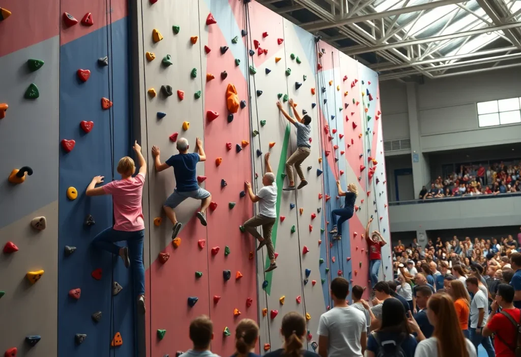 Participants climbing at the Vegas Knights Climbing Competition