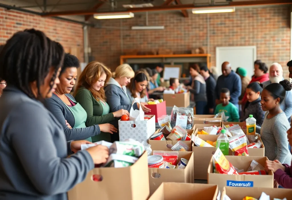Volunteers sorting food at a food bank in Central Florida