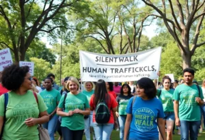 Participants walking in solidarity against human trafficking