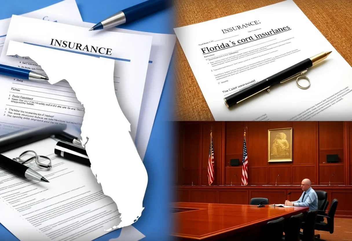 Collage of Florida insurance, airline, and legal scenes