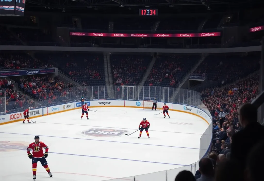 Players from Florida Everblades during home opener against Orlando Solar Bears