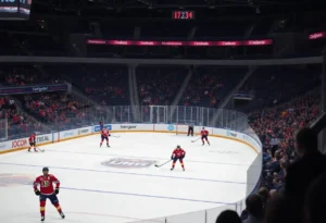 Players from Florida Everblades during home opener against Orlando Solar Bears