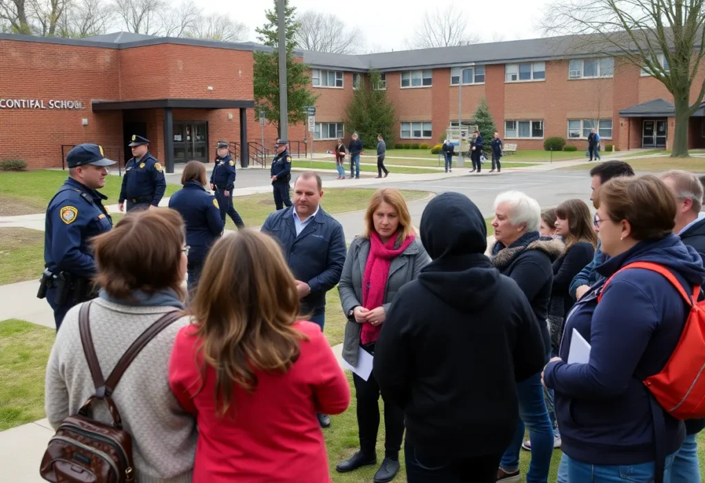 Parents and law enforcement discussing safety at a Florida school