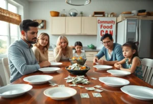 Worried family at home discussing food security issues due to SNAP delays