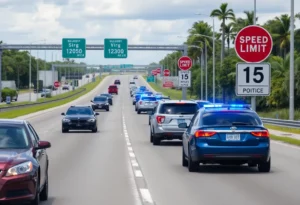 Police monitoring traffic for speeding violations on a Florida highway