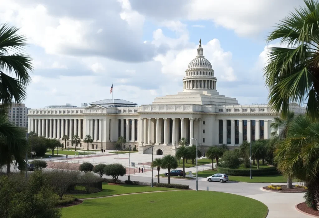 Panoramic view of federal buildings in Orlando during the government shutdown.