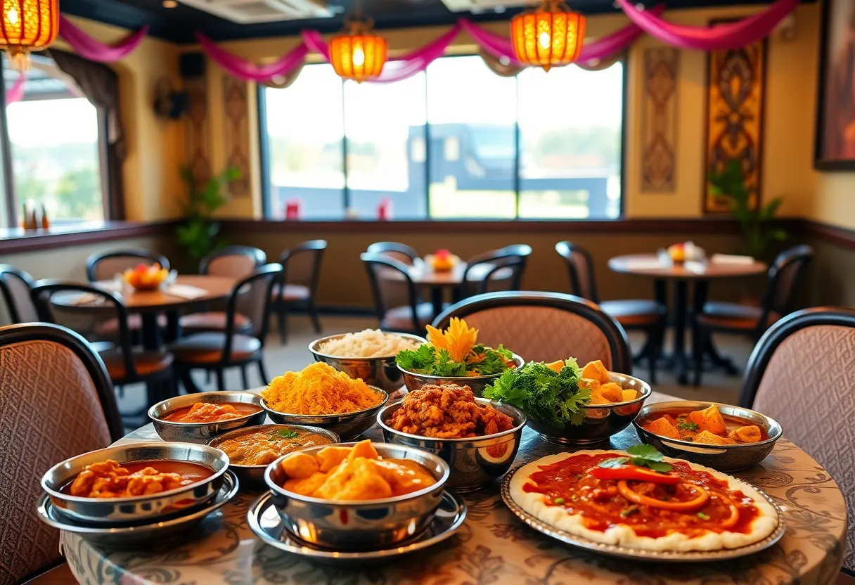 Celebration setup at Guru Indian Restaurant with Indian dishes