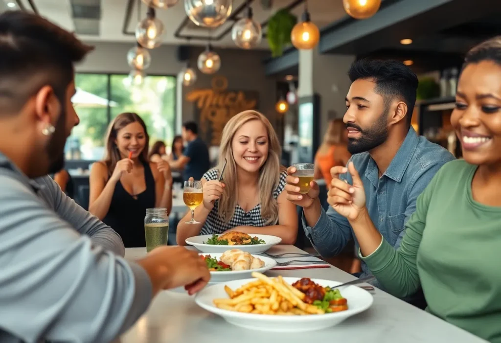 Customers enjoying nutrient-dense meals in a modern restaurant