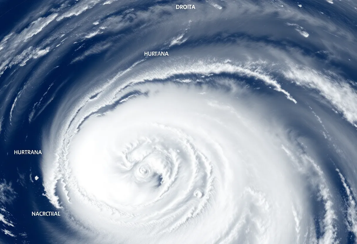 Satellite view of Hurricane Melissa with visible eye and rain bands