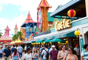 Visitors enjoying ICON Park Orlando with attractions and restaurants