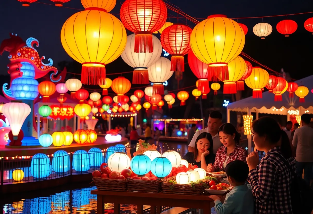 Colorful lantern displays at ILLUMINATE Festival in Aquatica Orlando