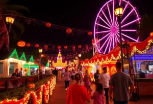 Families enjoying a vibrant Halloween festival in Kissimmee, Florida.