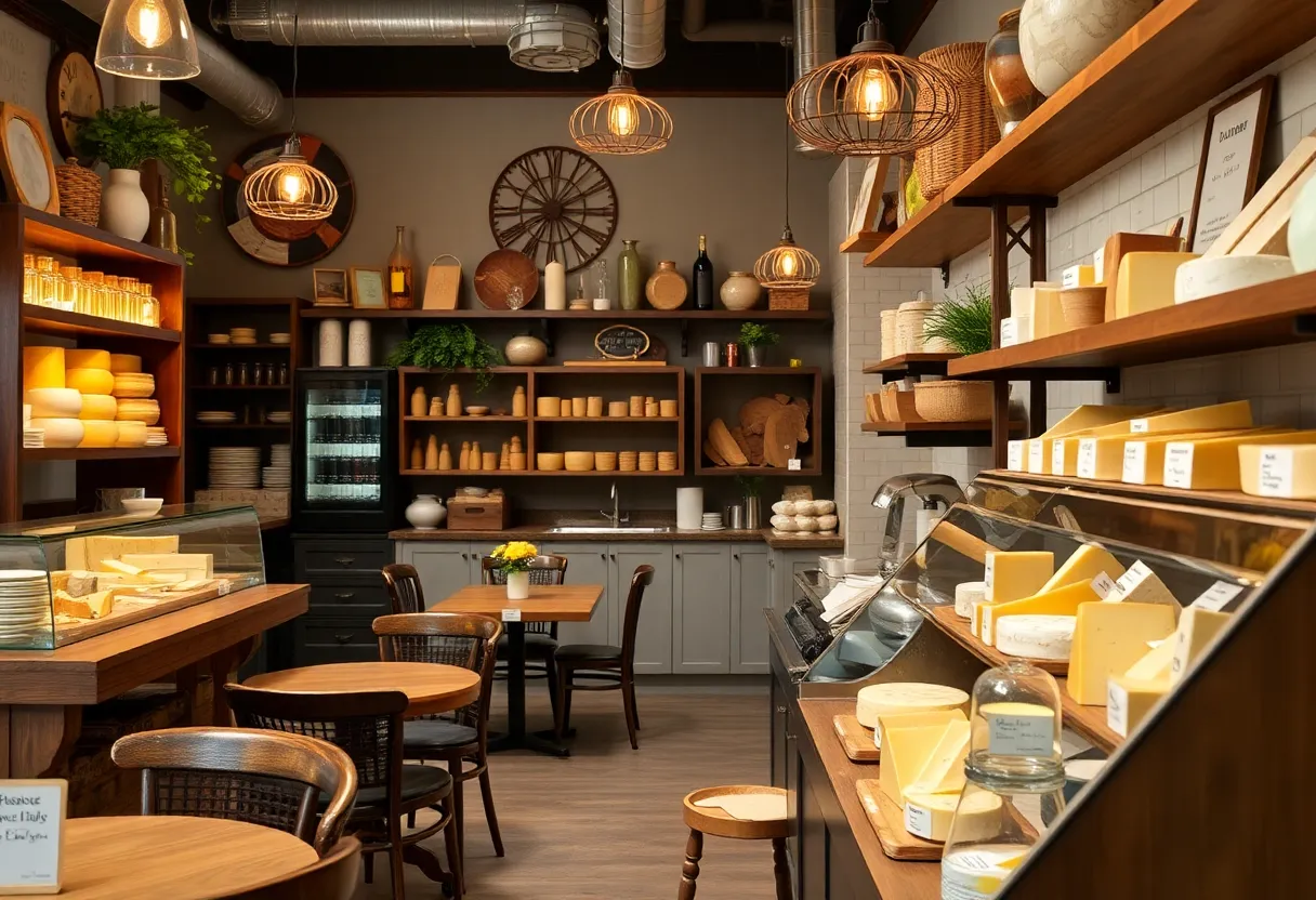 Interior of La Femme du Fromage showcasing artisan cheeses and an intimate dining area.