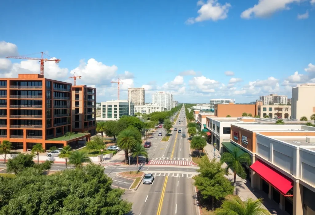Aerial view of Lakeland featuring new businesses and construction sites