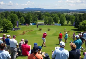Golf players competing at LIV Golf Tournament in Orlando.