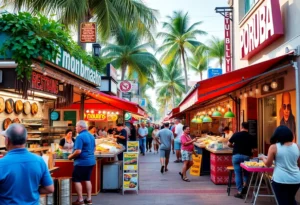 A vibrant food scene in Miami with various restaurants and food options