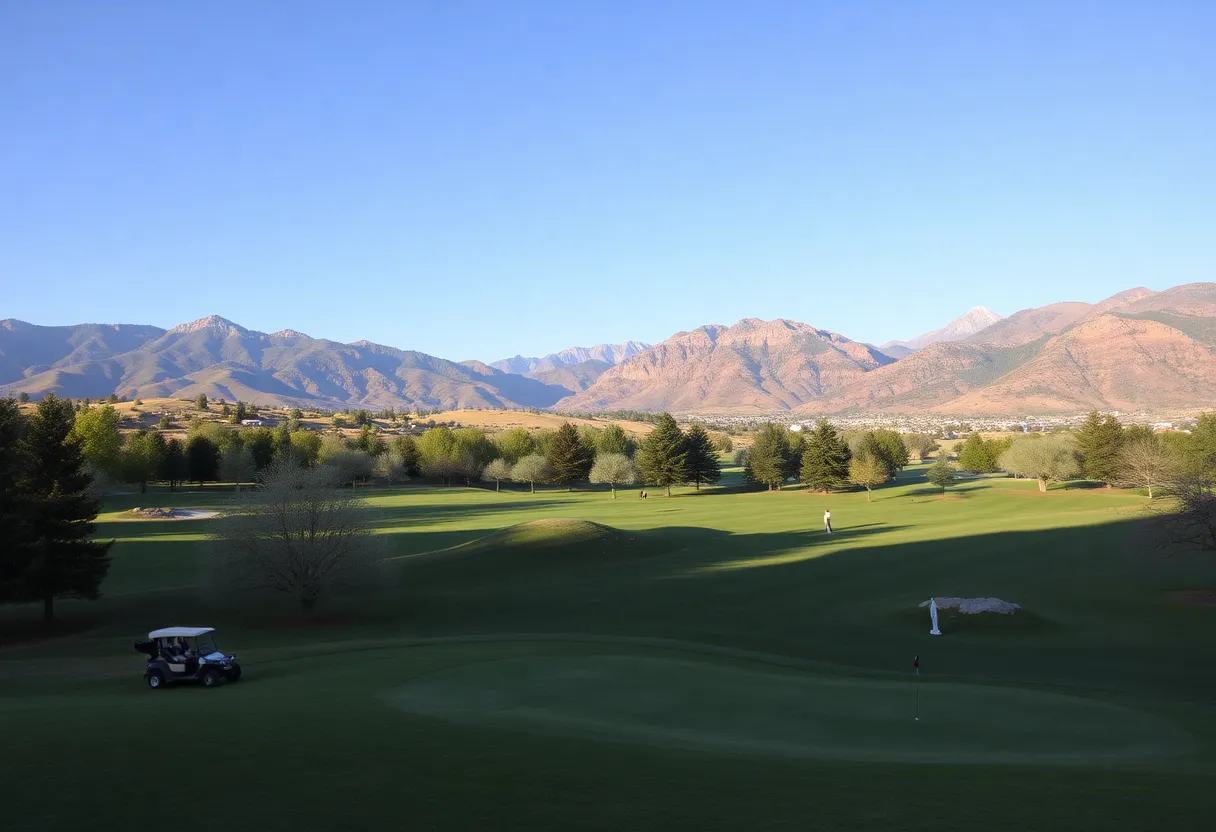Scenic view of municipal golf course in Salt Lake City with golfers
