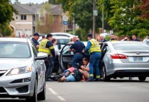 Emergency responders at a car crash scene in Orange County