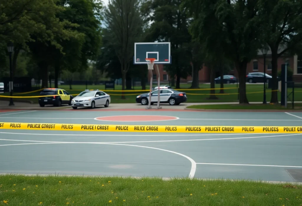 Police at the scene of a shooting near a school playground.