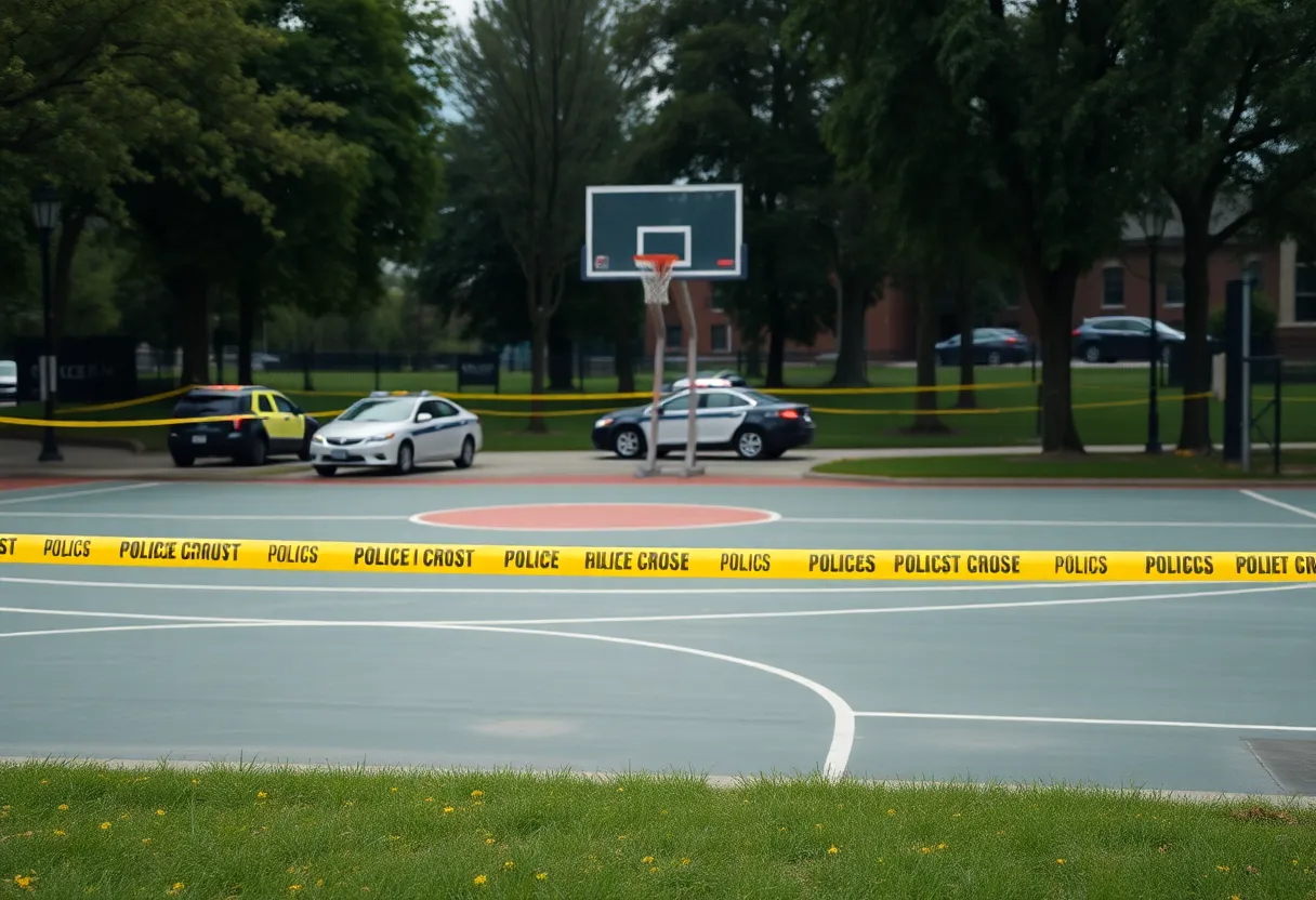 Police at the scene of a shooting near a school playground.