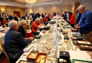 View of a bustling estate sale auction showcasing various valuable items