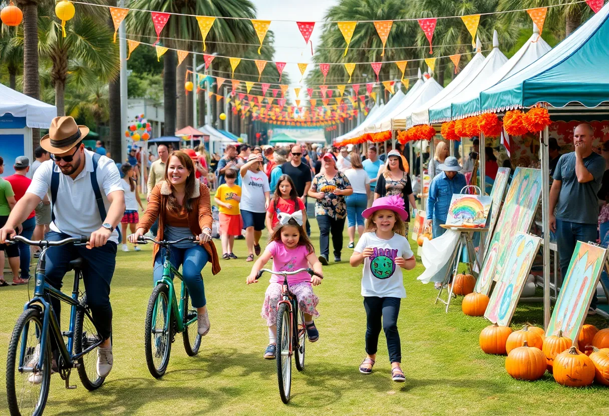 Families enjoying various activities at a festival in Orlando.
