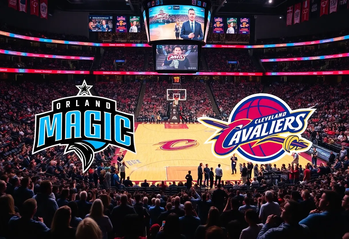 Orlando Magic facing Cleveland Cavaliers in an intense NBA game