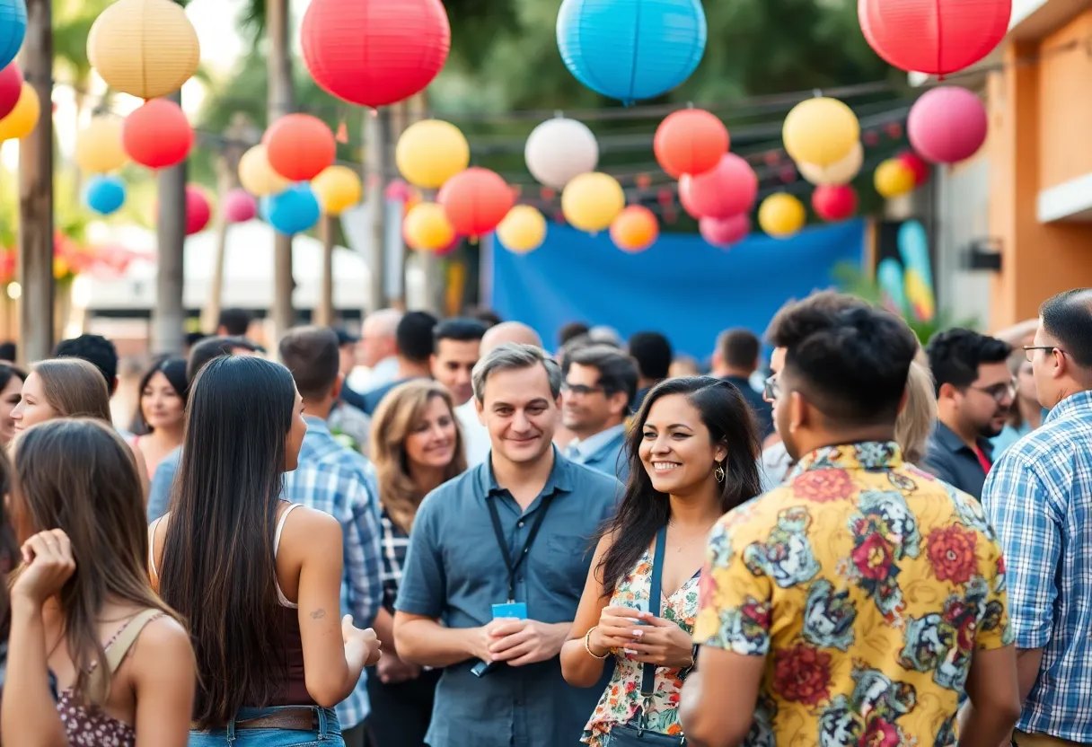 People networking in Orlando's outdoor event