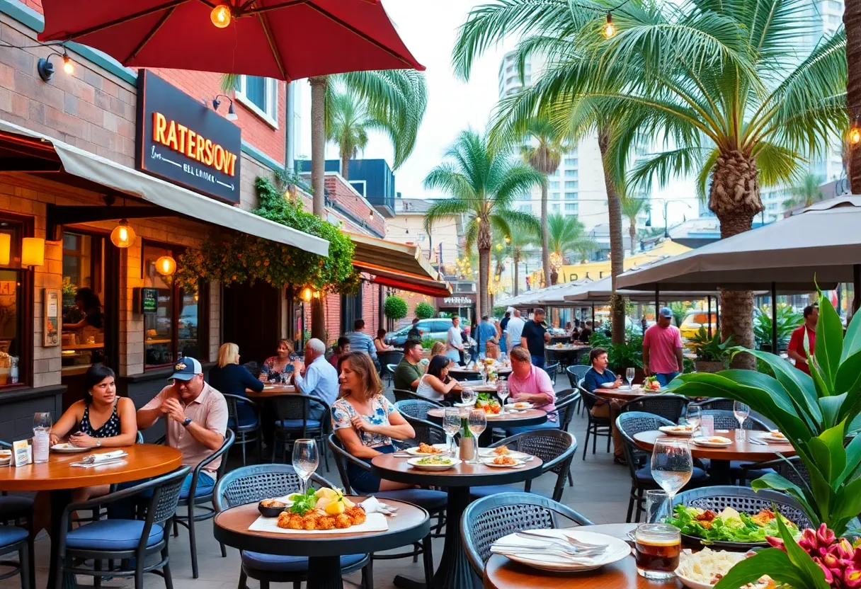 Outdoor dining at various restaurants in Orlando