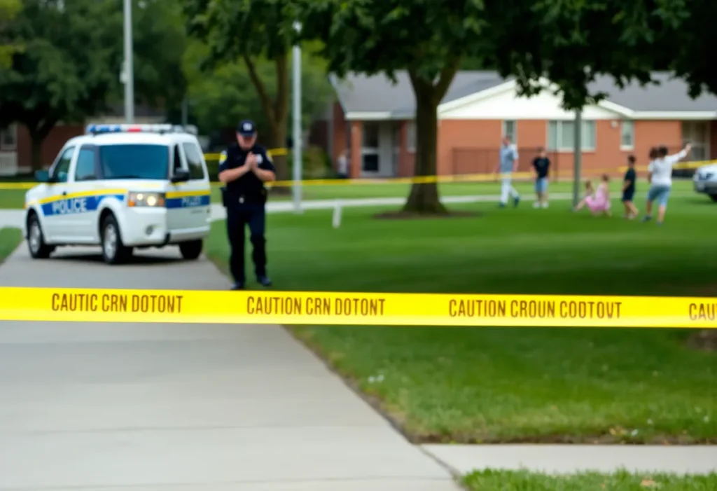 Park scene with police presence after a school shooting incident