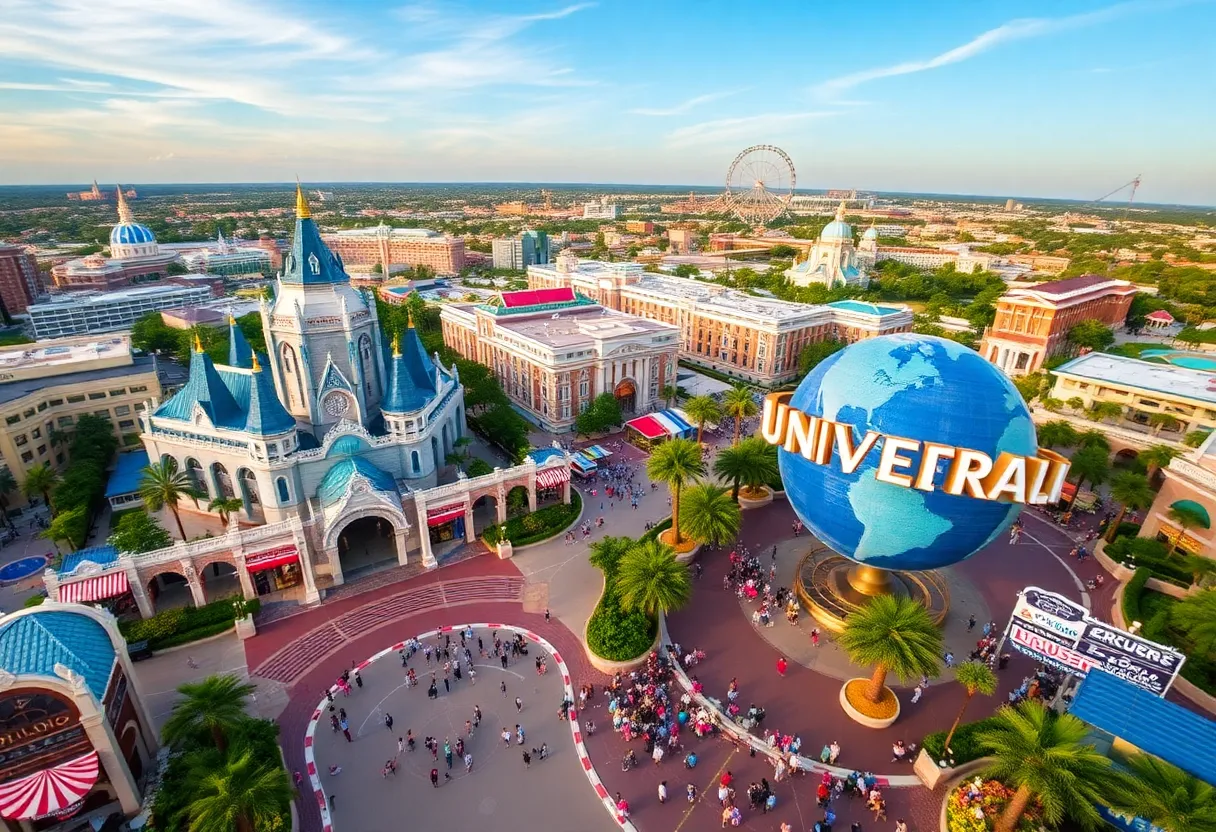 Aerial view of Walt Disney World and Universal Orlando theme parks