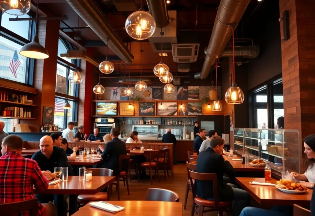 Interior of a Perkins restaurant showcasing modern American dining.