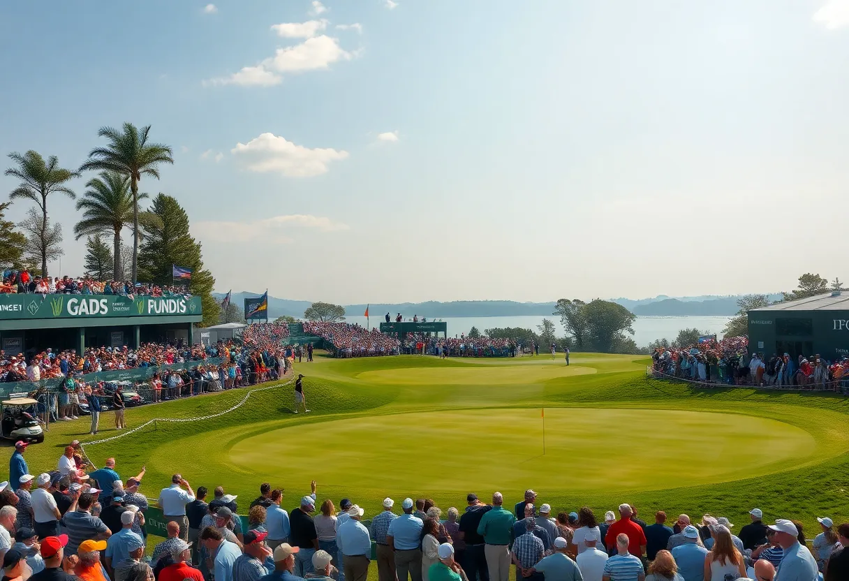 A vibrant golf course scene from the PNC Championship.