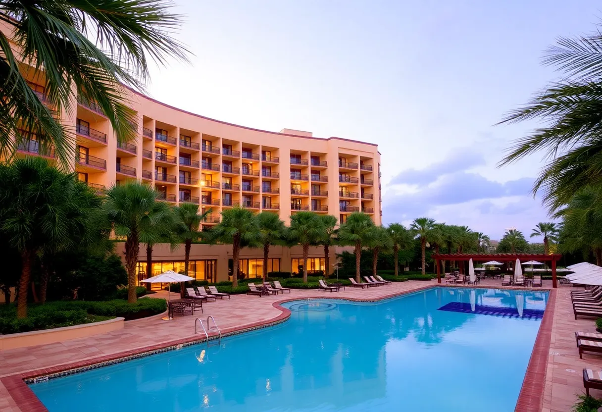 Exterior view of the Renaissance Orlando Resort & Spa with pool.