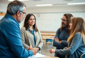 Parents discussing safety concerns in a classroom