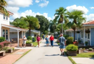 Charming small town in Florida with bright skies and happy retirees