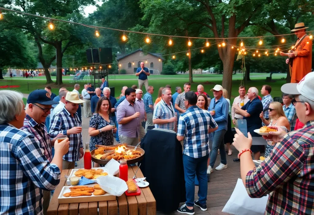 Crowd enjoying Southern BBQ and drinks at ICON Park
