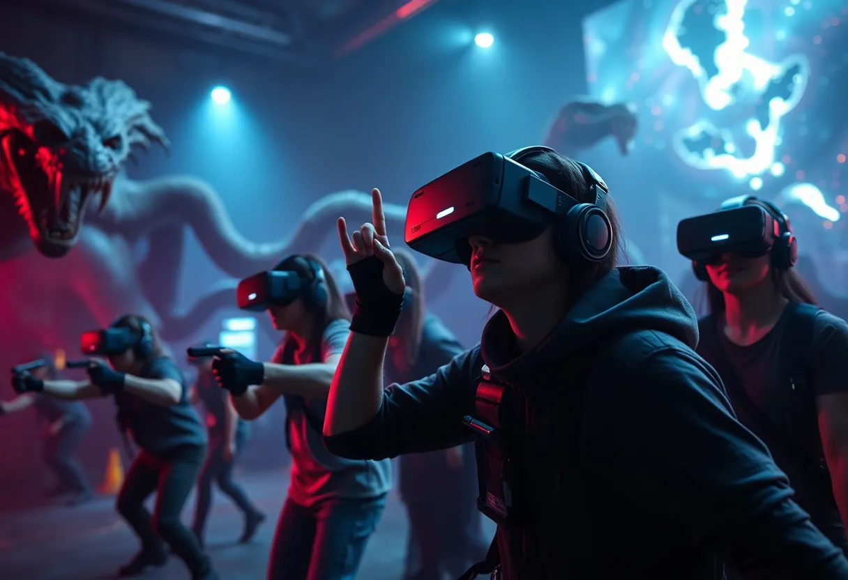 Participants engaging in virtual reality gameplay at Stranger Things: Catalyst in Orlando